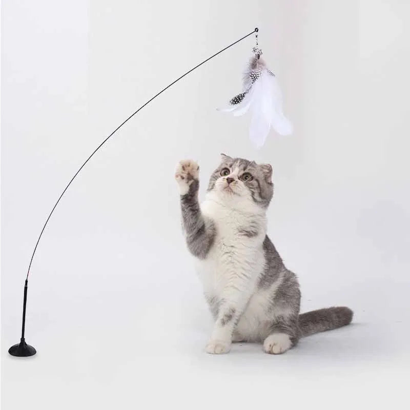 Funny Cat Toy Folorful Fluffy Feather with Bell Sucker Cat Stick Toy Kitten Play Interactive Detachable Teaser Wand Cat Supplies