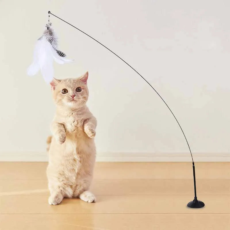 Funny Cat Toy Folorful Fluffy Feather with Bell Sucker Cat Stick Toy Kitten Play Interactive Detachable Teaser Wand Cat Supplies